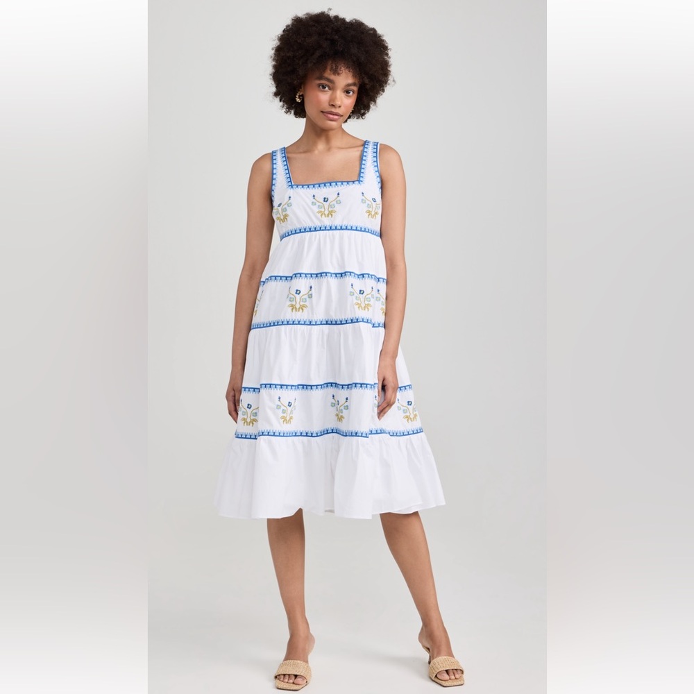 English Factory White and Blue Embroidered Midi Dress New with Tags Size Small